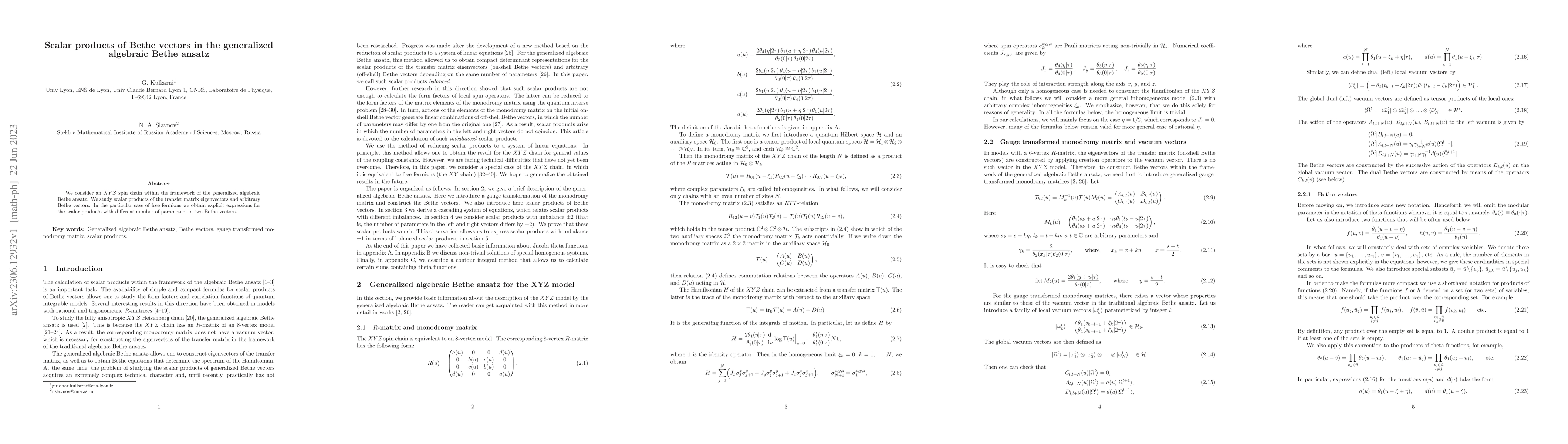 Thumbnail for Scalar products of Bethe vectors in the generalized algebraic Bethe
  ansatz