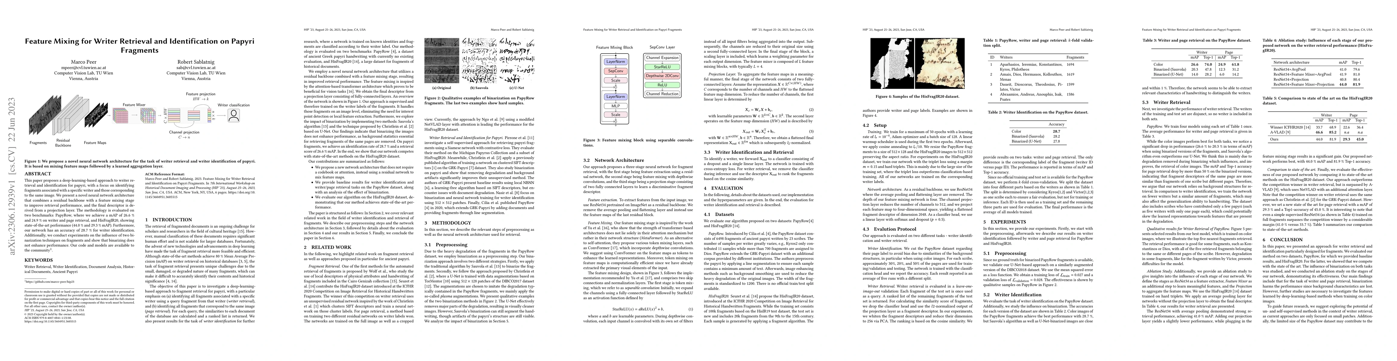 Thumbnail for Feature Mixing for Writer Retrieval and Identification on Papyri
  Fragments