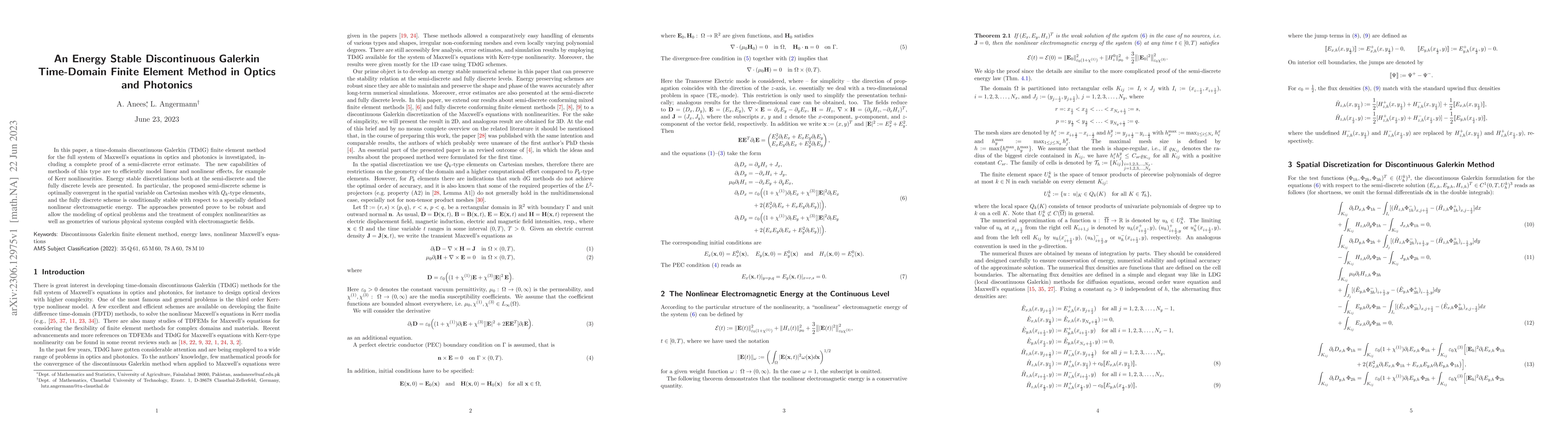 Thumbnail for An Energy Stable Discontinuous Galerkin Time-Domain Finite Element
  Method in Optics and Photonics