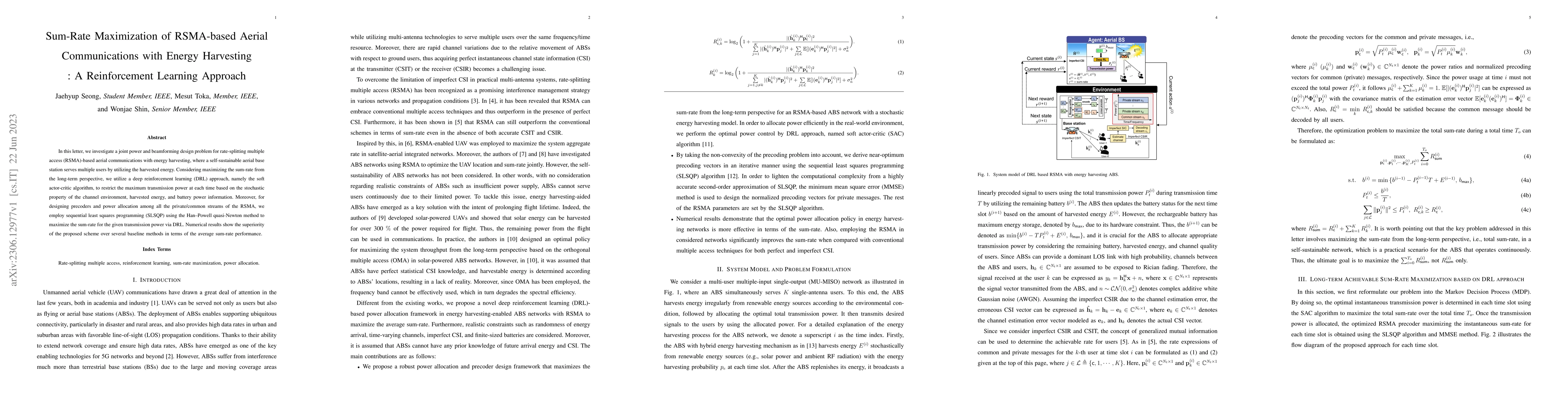 Thumbnail for Sum-Rate Maximization of RSMA-based Aerial Communications with Energy
  Harvesting: A Reinforcement Learning Approach