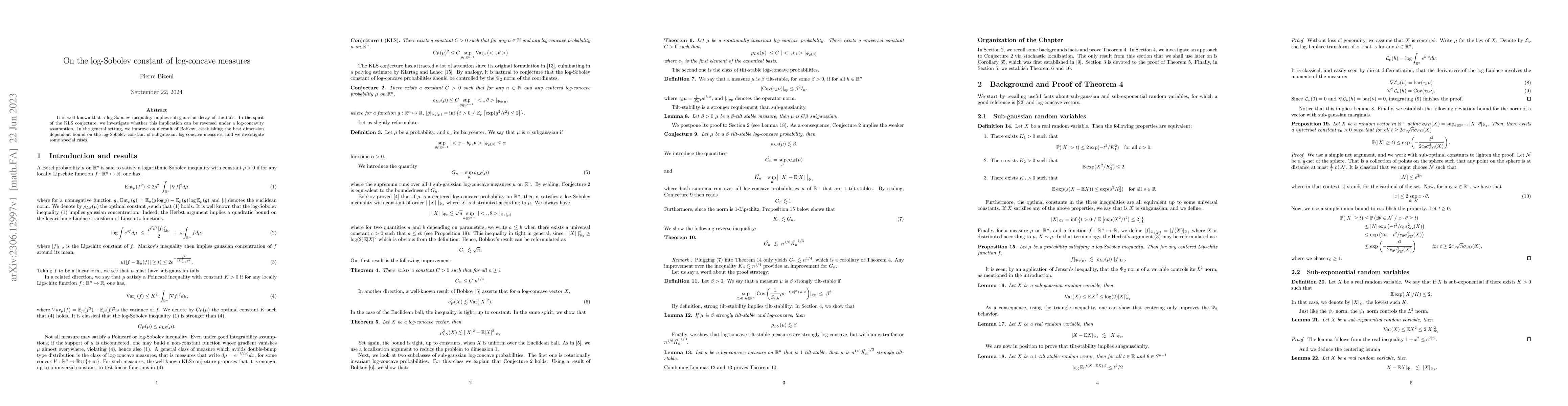 Thumbnail for On the log-Sobolev constant of log-concave measures