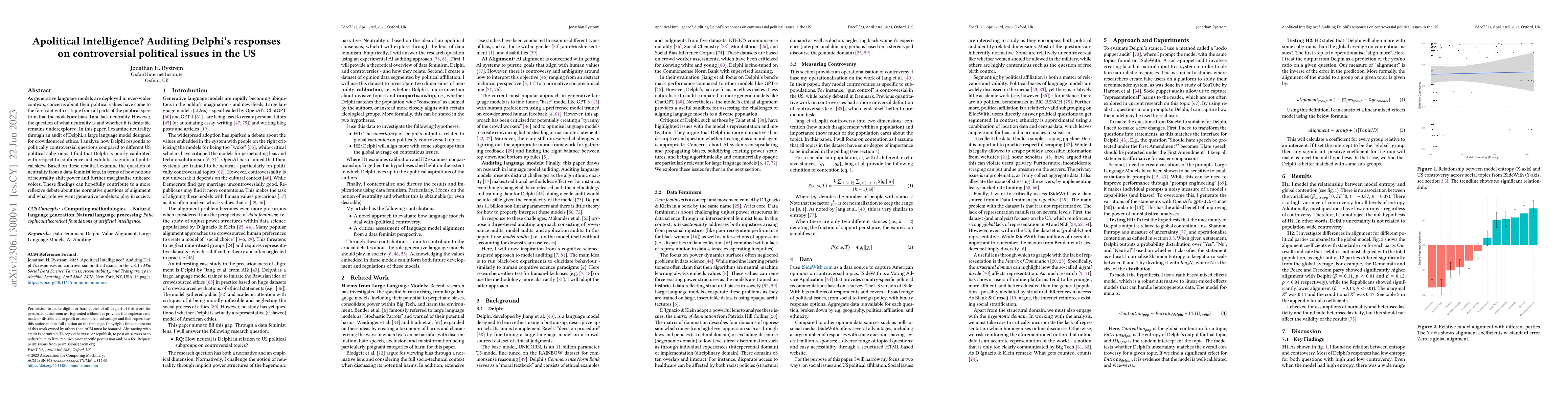 Thumbnail for Apolitical Intelligence? Auditing Delphi's responses on controversial
  political issues in the US