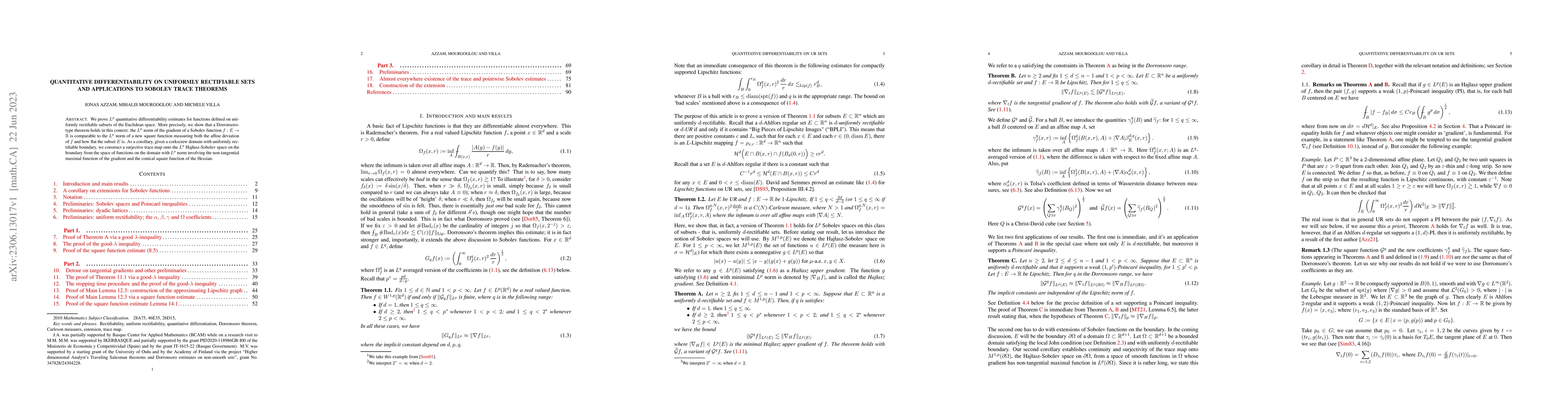 Thumbnail for Quantitative differentiability on uniformly rectifiable sets and
  applications to Sobolev trace theorems