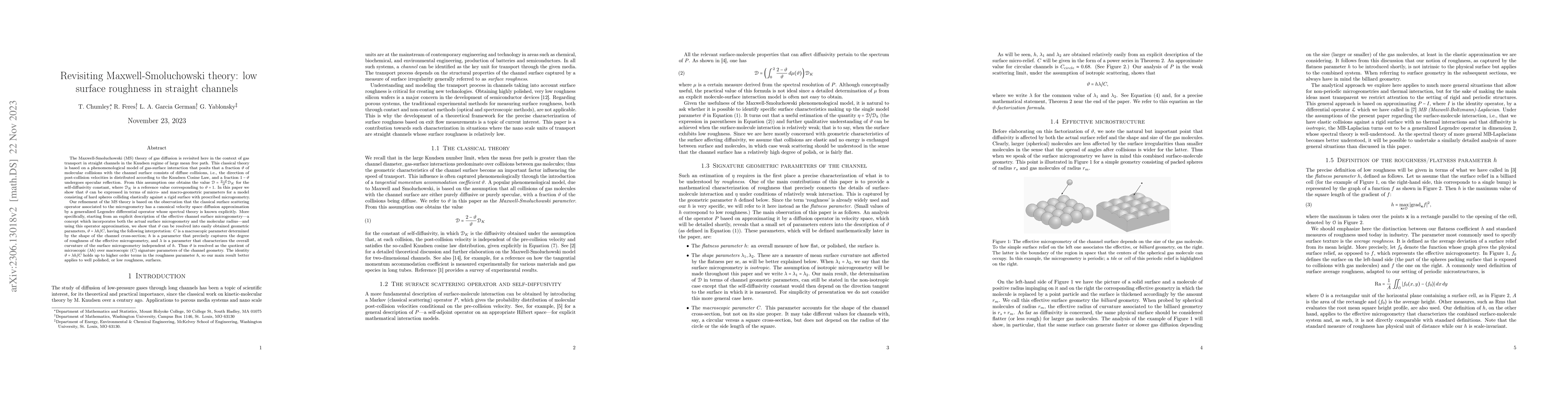 Thumbnail for Revisiting Maxwell-Smoluchowski theory: low surface roughness in
  straight channels