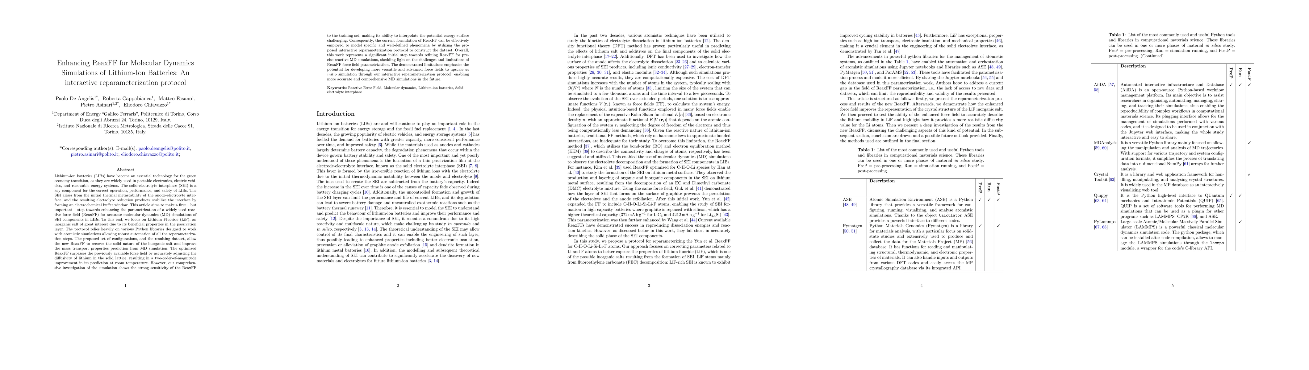 Thumbnail for Enhancing ReaxFF for Molecular Dynamics Simulations of Lithium-Ion
  Batteries: An interactive reparameterization protocol