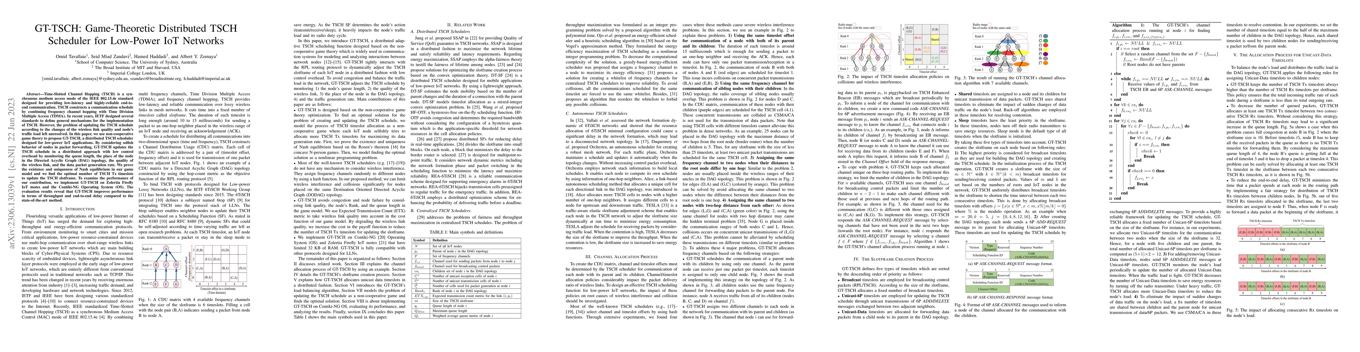 Thumbnail for GT-TSCH: Game-Theoretic Distributed TSCH Scheduler for Low-Power IoT
  Networks
