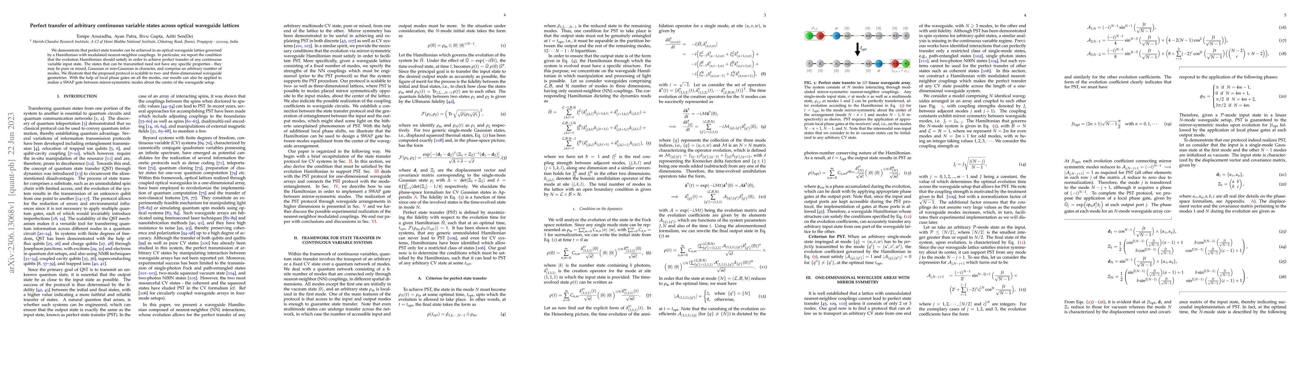 Thumbnail for Perfect transfer of arbitrary continuous variable states across optical
  waveguide lattices