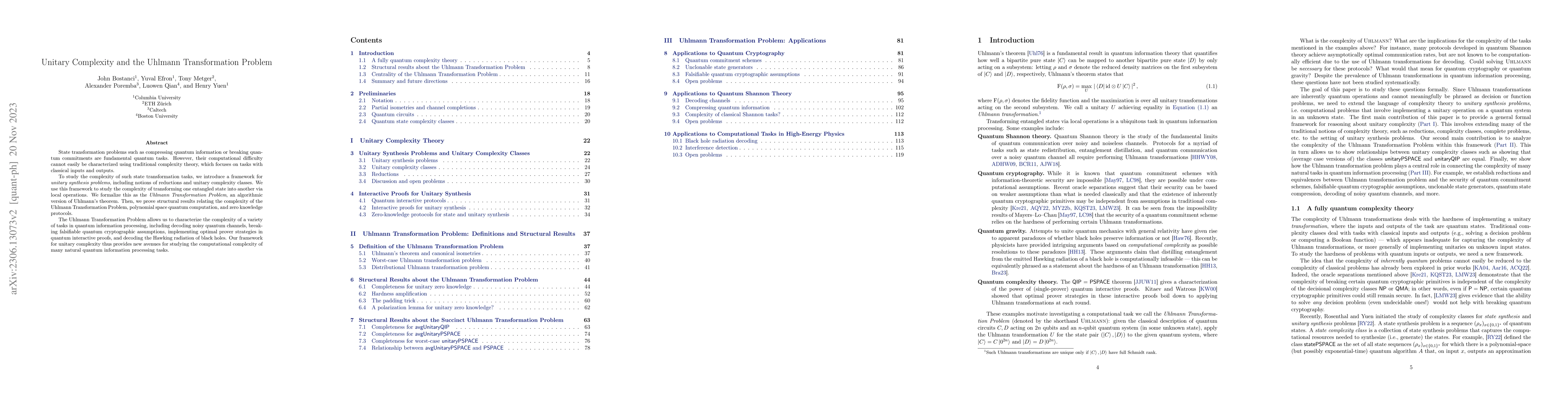 Thumbnail for Unitary Complexity and the Uhlmann Transformation Problem