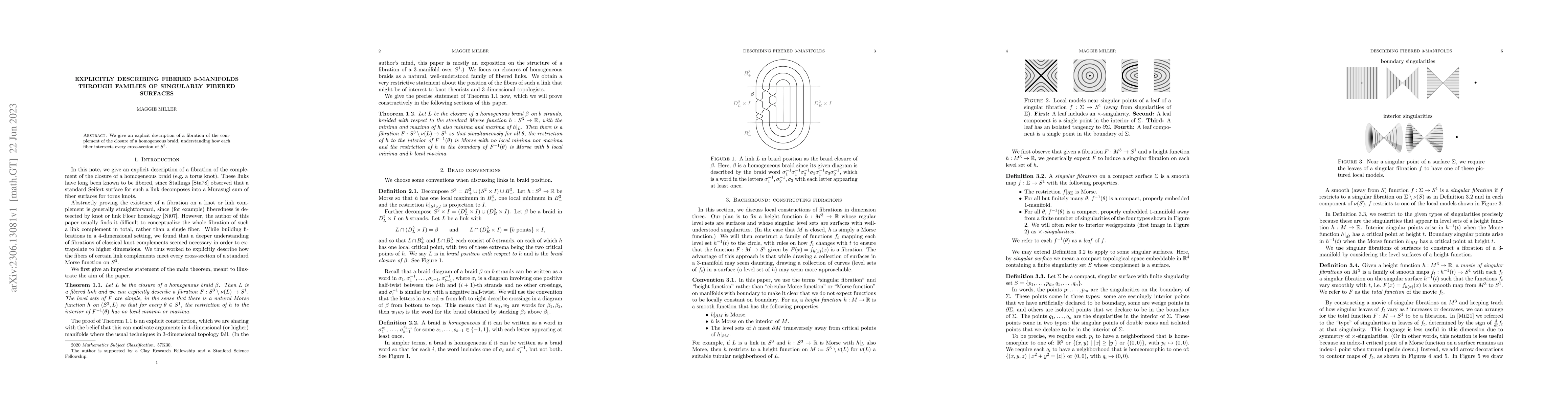 Thumbnail for Explicitly describing fibered 3-manifolds through families of singularly
  fibered surfaces