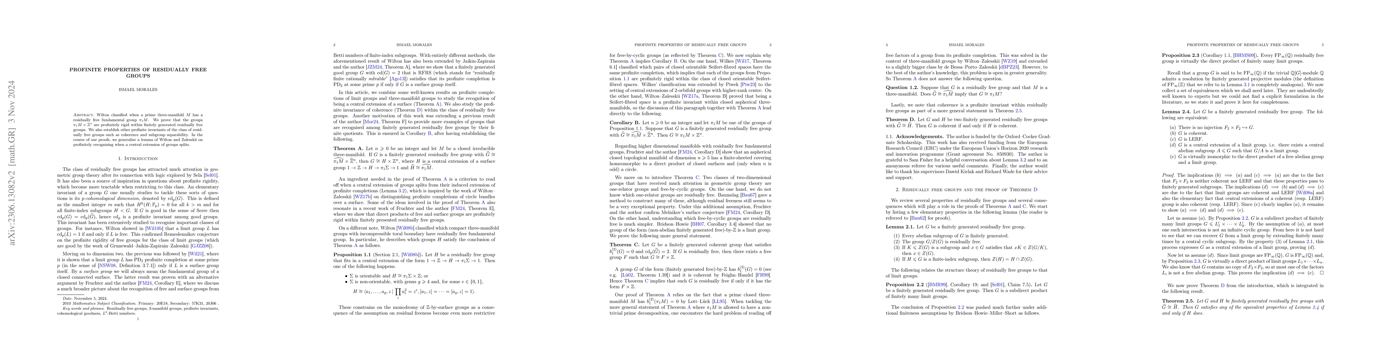 Thumbnail for Profinite properties of residually free groups