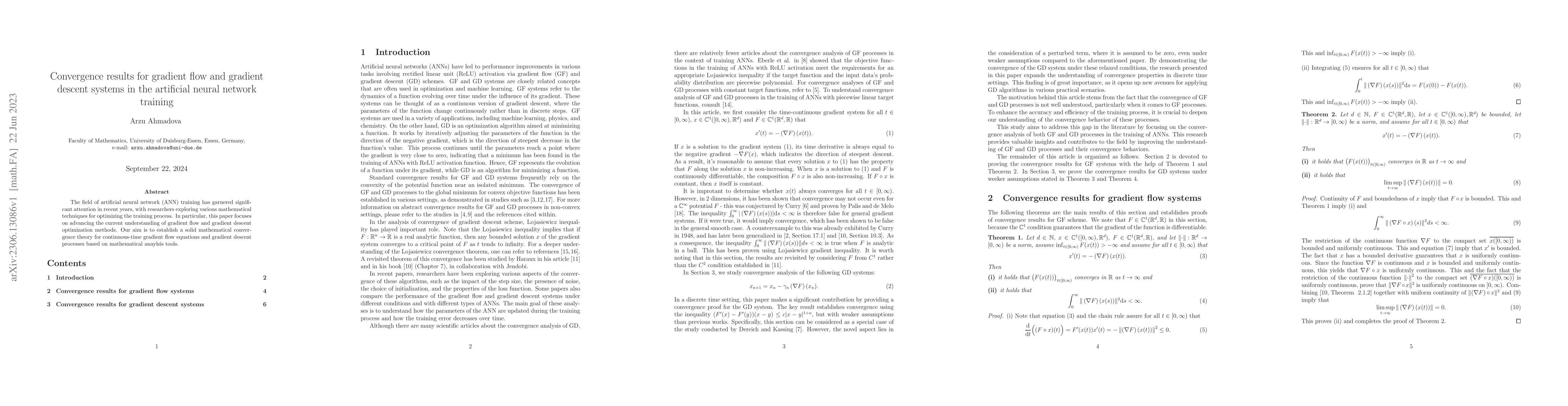 Thumbnail for Convergence results for gradient flow and gradient descent systems in
  the artificial neural network training