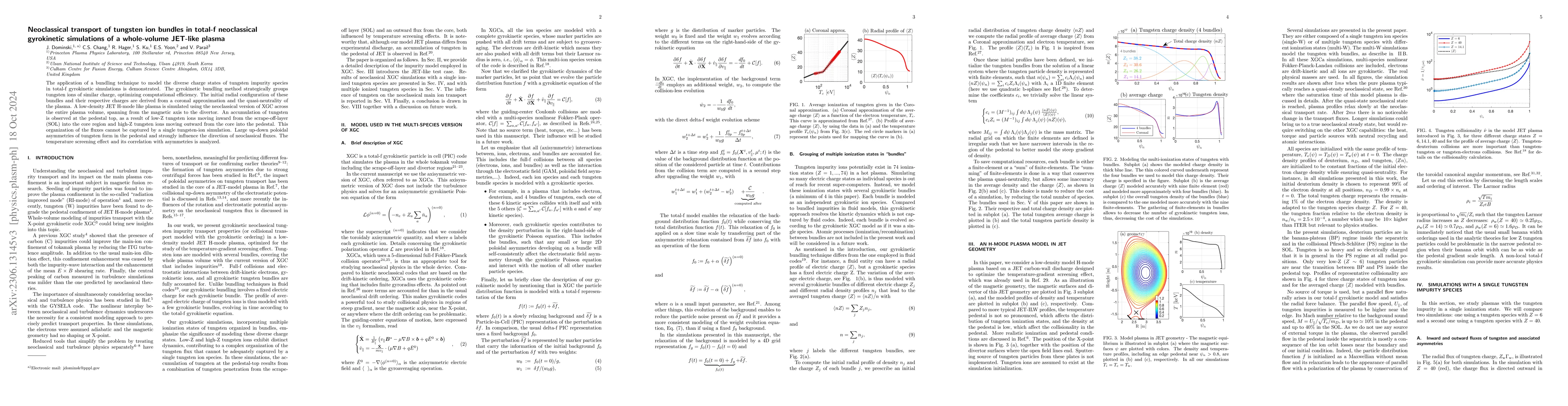 Thumbnail for Neoclassical transport of tungsten ion bundles in total-f neoclassical
  gyrokinetic simulations of a whole-volume JET-like plasma
