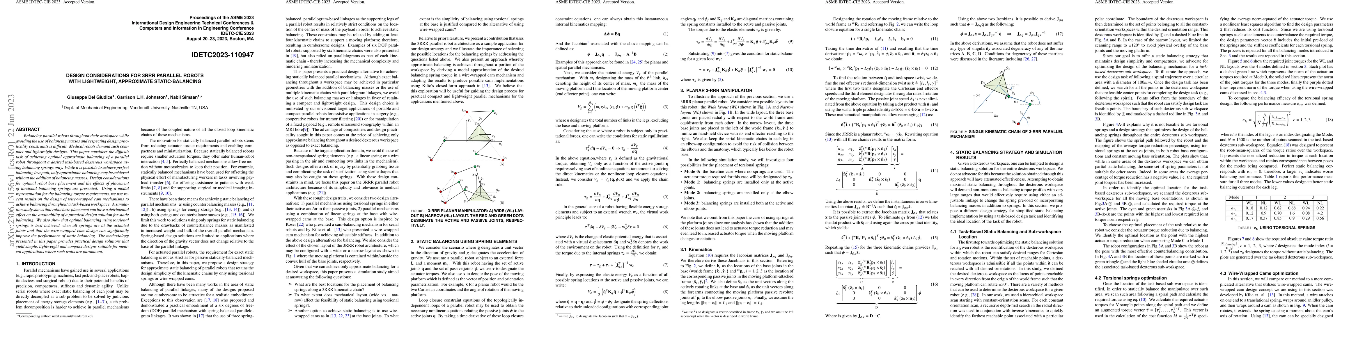 Thumbnail for Design Considerations for 3RRR Parallel Robots with Lightweight,
  Approximate Static-Balancing