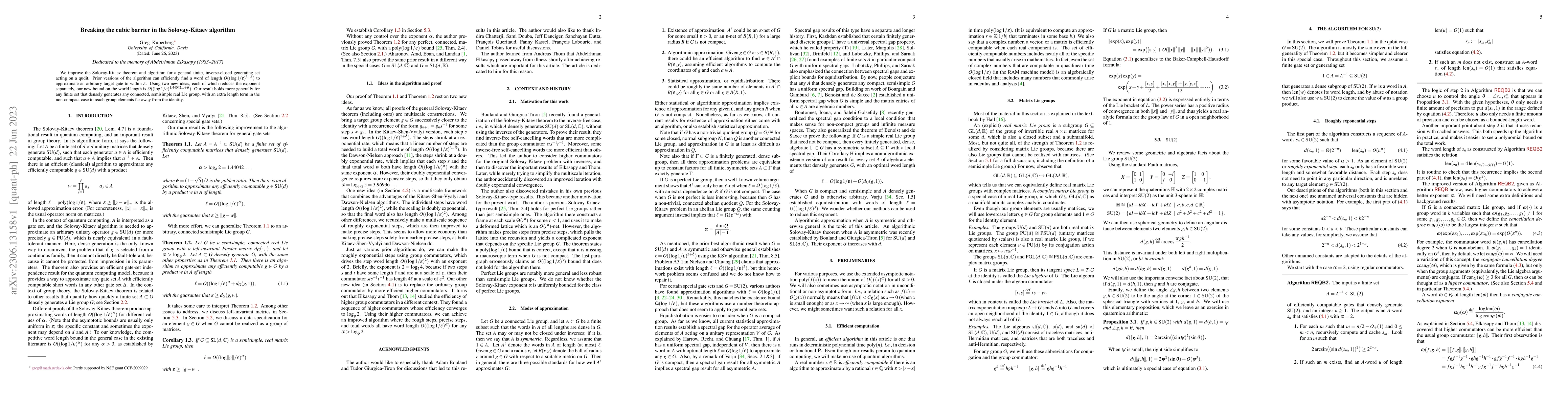 Thumbnail for Breaking the cubic barrier in the Solovay-Kitaev algorithm