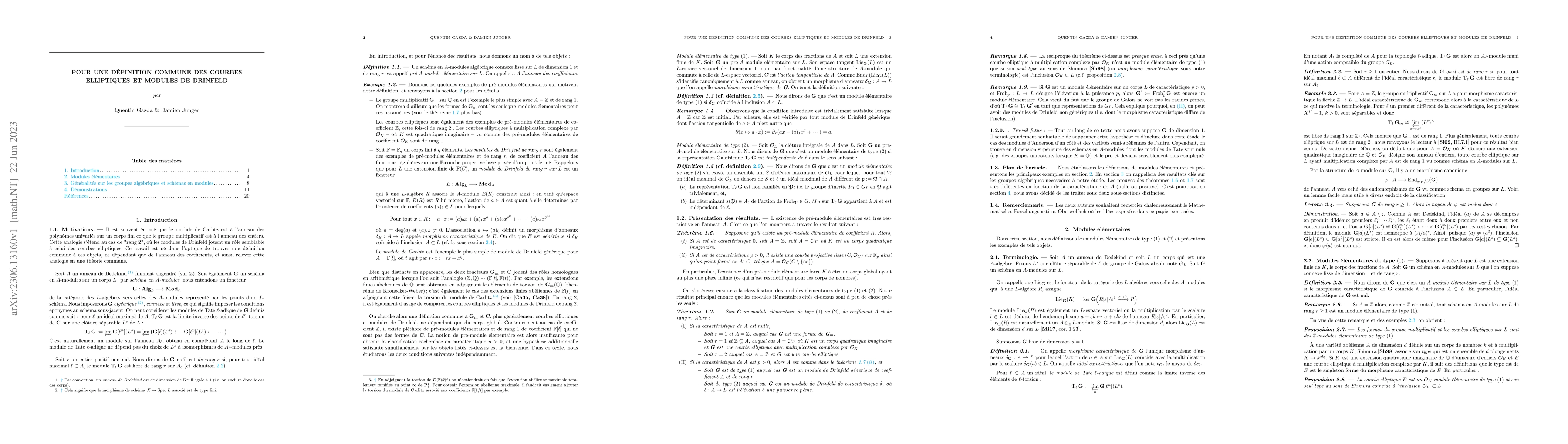 Thumbnail for Pour une d\'efinition commune des courbes elliptiques et modules de
  Drinfeld