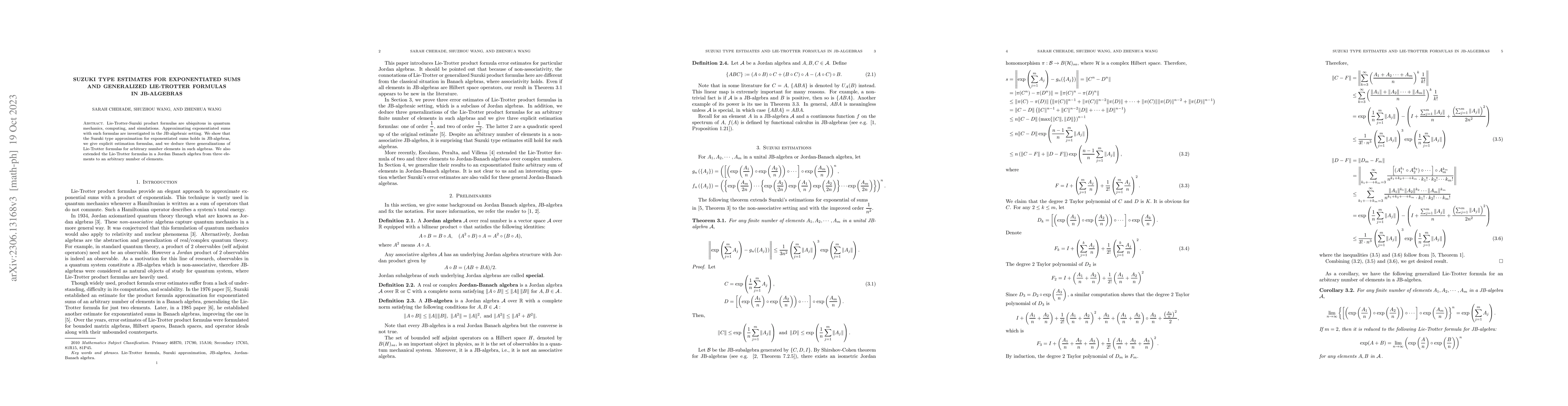 Thumbnail for Suzuki Type Estimates for Exponentiated Sums and Generalized Lie-Trotter
  Formulas in JB-Algebras