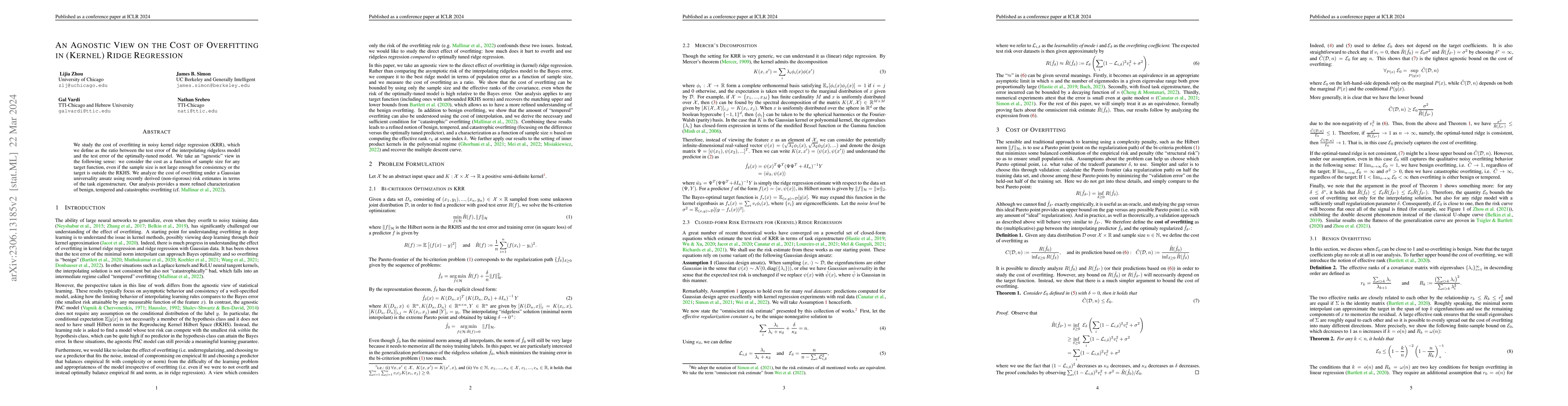 Thumbnail for An Agnostic View on the Cost of Overfitting in (Kernel) Ridge Regression