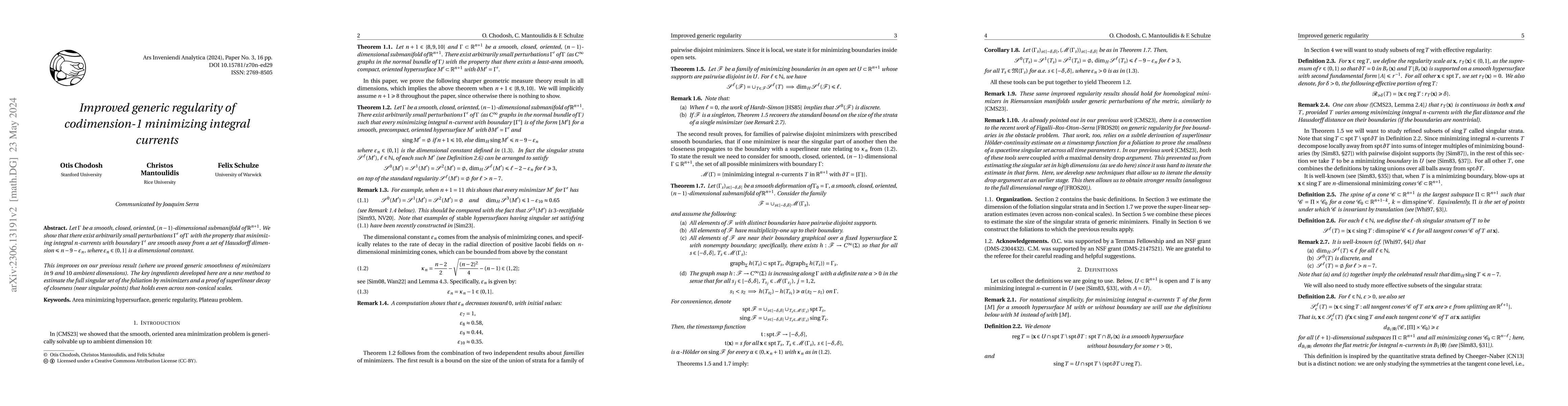 Thumbnail for Improved generic regularity of codimension-1 minimizing integral
  currents