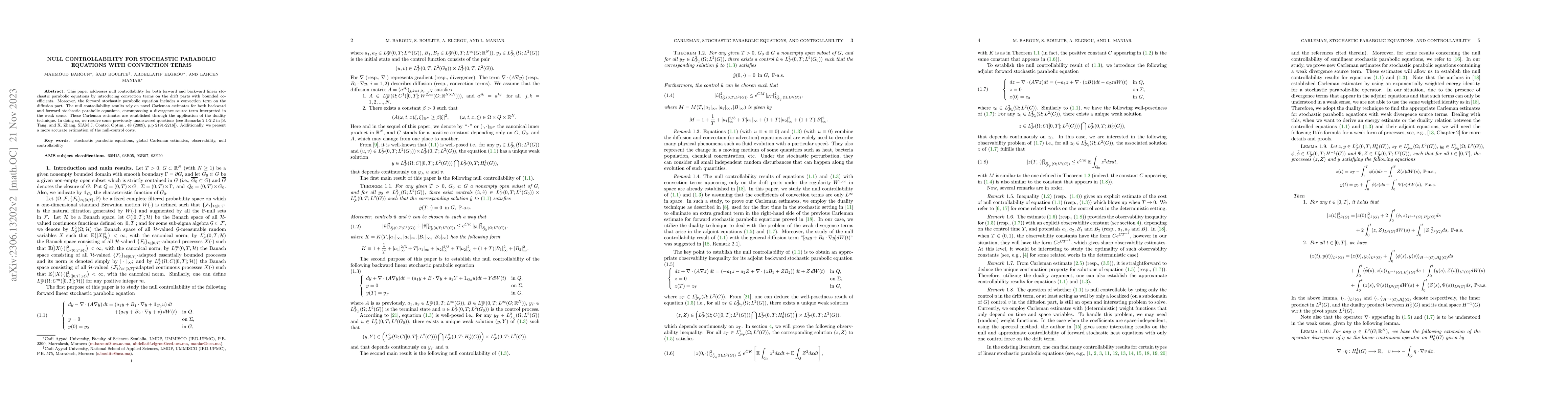 Thumbnail for Null Controllability for Stochastic Parabolic Equations with convection
  terms