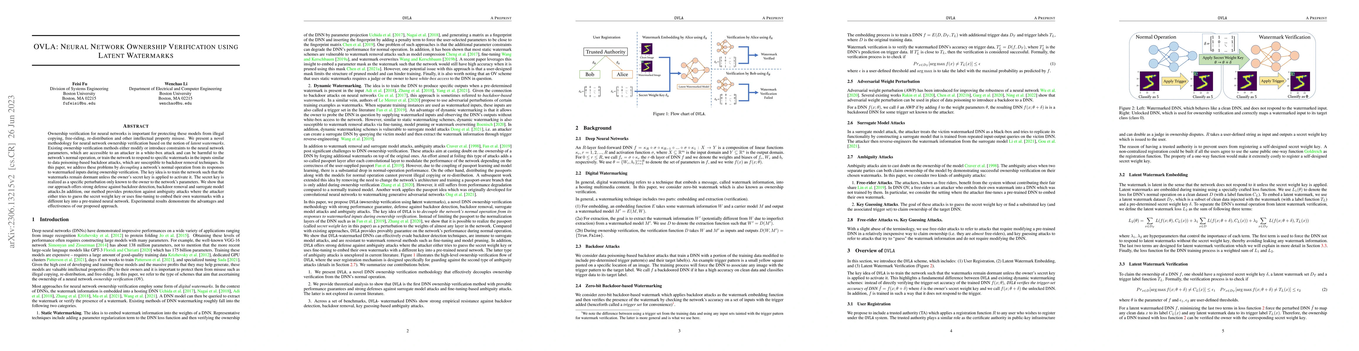 Thumbnail for OVLA: Neural Network Ownership Verification using Latent Watermarks