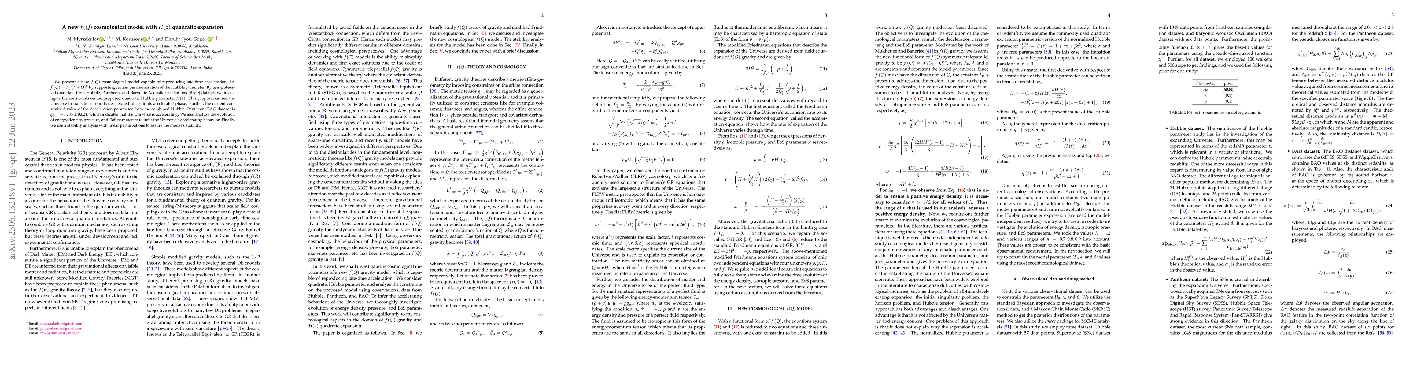 Thumbnail for A new $f(Q)$ cosmological model with $H(z)$ quadratic expansion