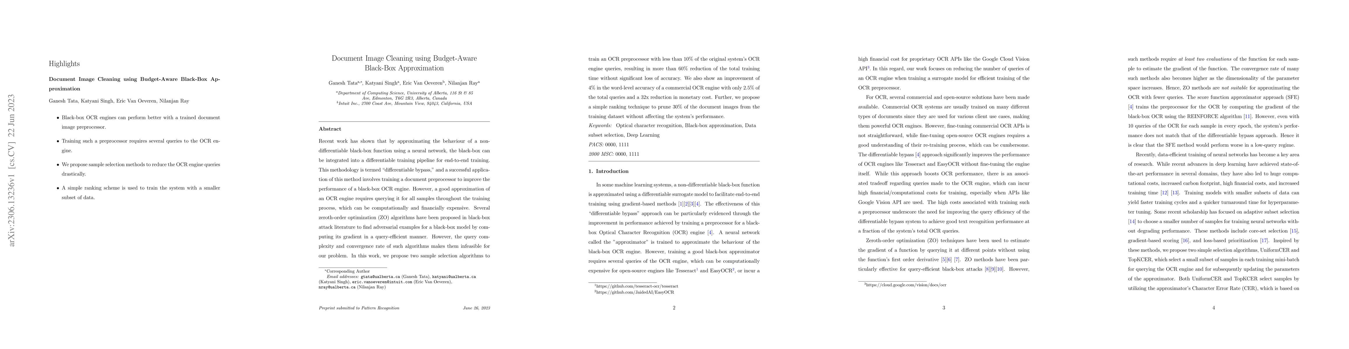 Thumbnail for Document Image Cleaning using Budget-Aware Black-Box Approximation