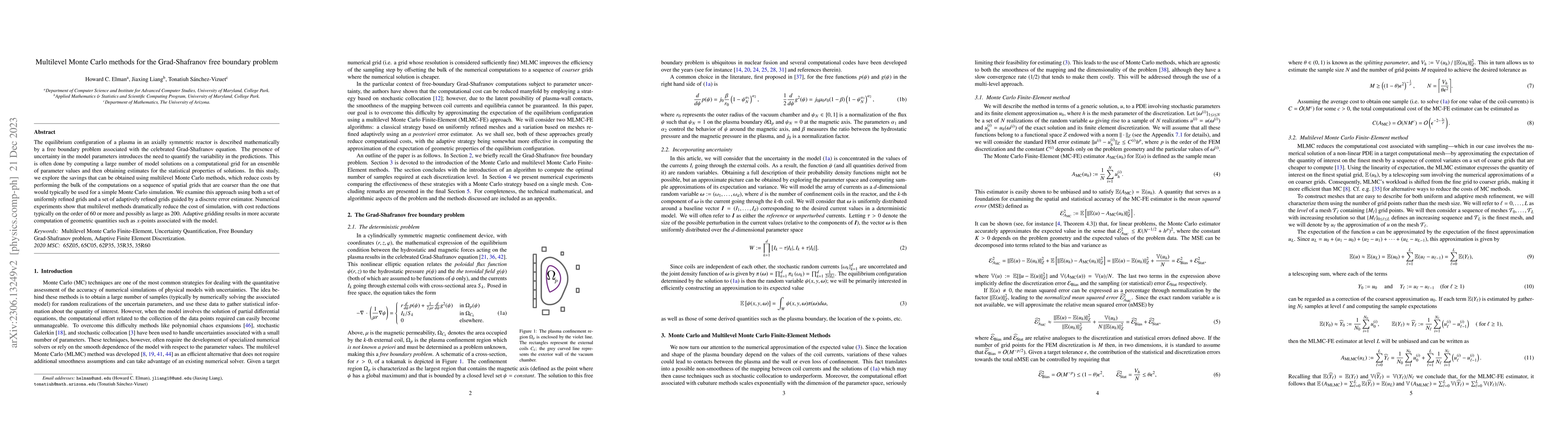 Thumbnail for Multilevel Monte Carlo methods for the Grad-Shafranov free boundary
  problem