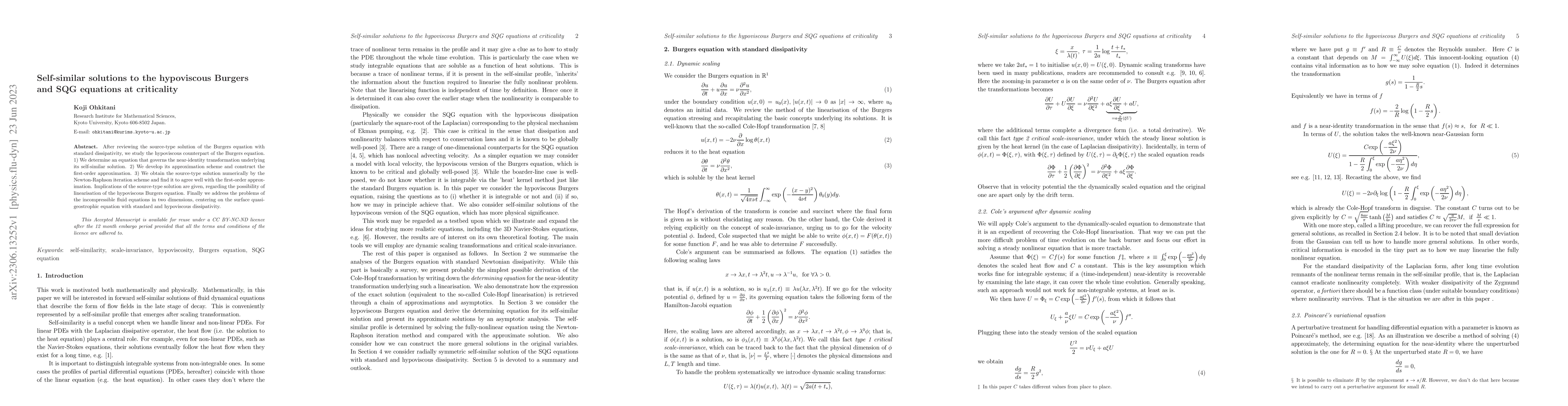 Thumbnail for Self-similar solutions to the hypoviscous Burgers and SQG equations at
  criticality