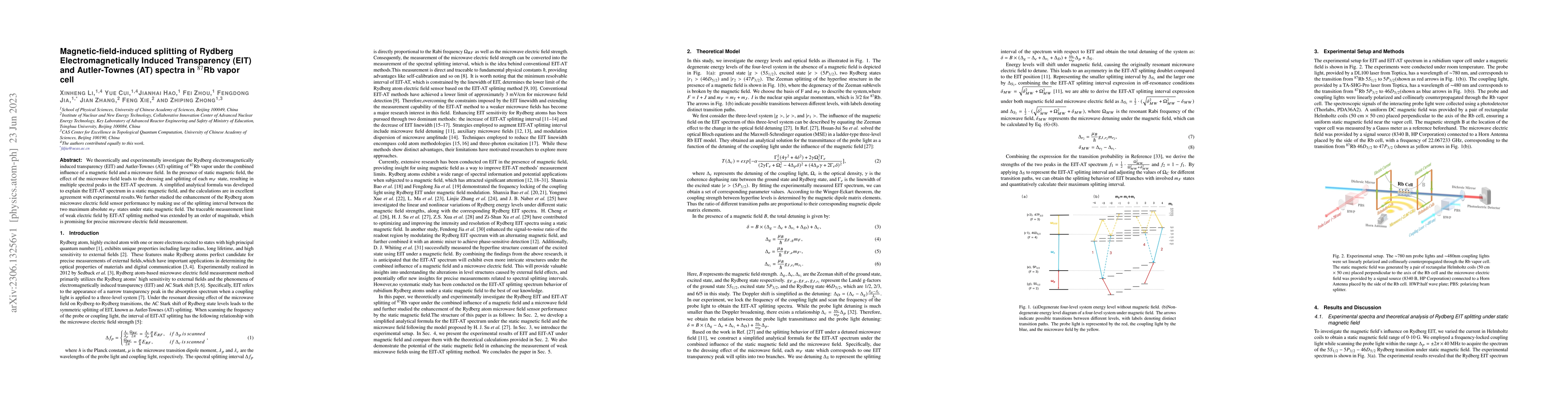Thumbnail for Magnetic-field-induced splitting of Rydberg Electromagnetically Induced
  Transparency (EIT) and Autler-Townes (AT) spectra in $^{87}$Rb vapor cell