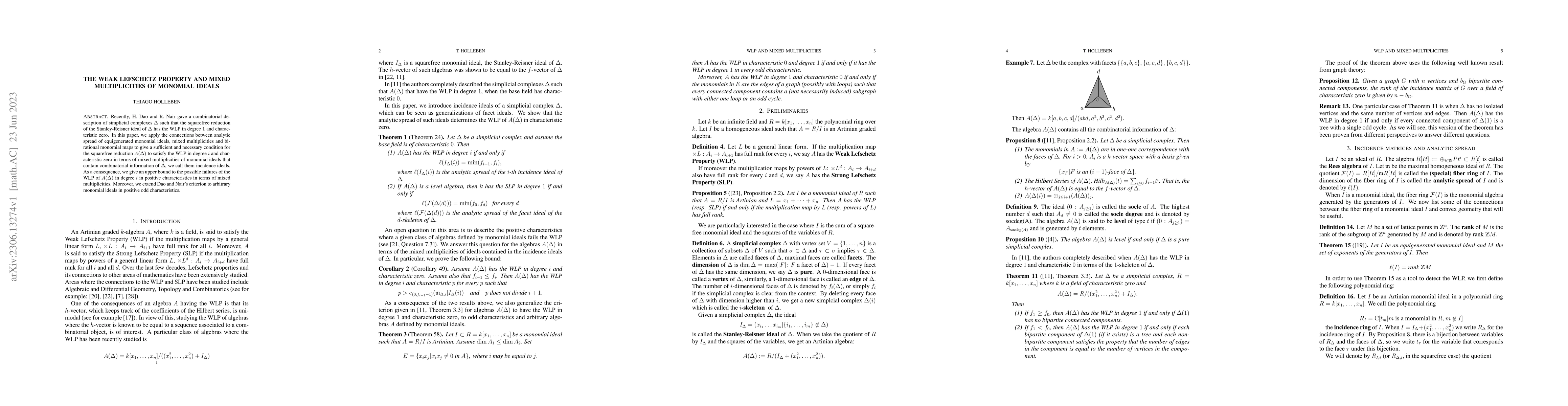 Thumbnail for The weak Lefschetz property and mixed multiplicities of monomial ideals