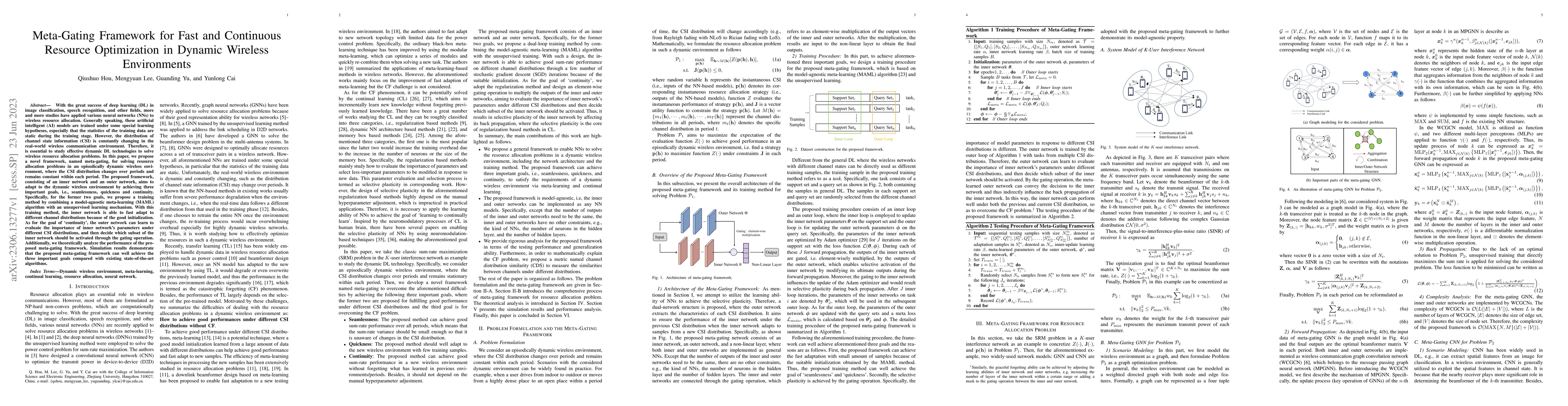 Thumbnail for Meta-Gating Framework for Fast and Continuous Resource Optimization in
  Dynamic Wireless Environments