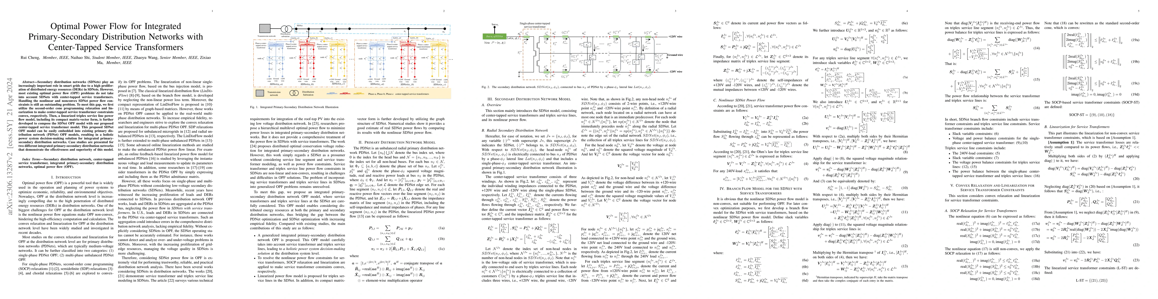 Thumbnail for Optimal Power Flow for Integrated Primary-Secondary Distribution
  Networks with Center-Tapped Service Transformers
