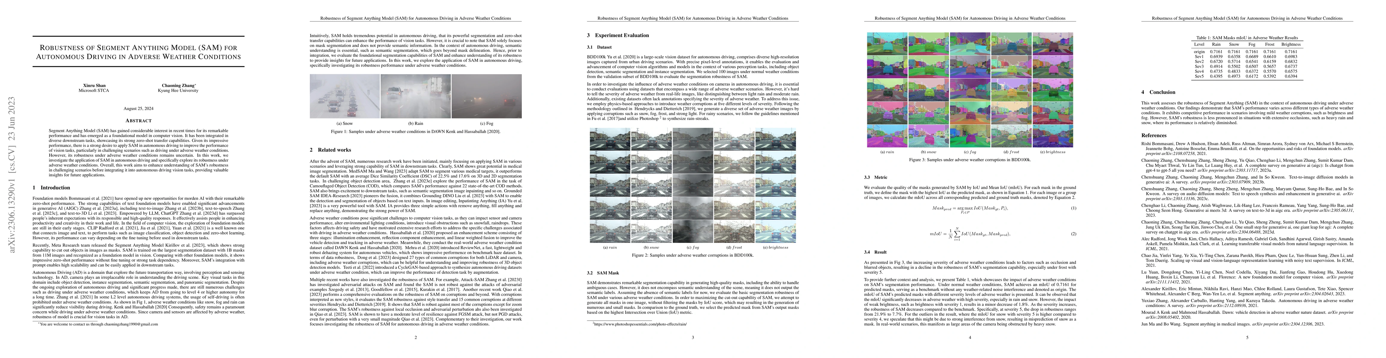 Thumbnail for Robustness of Segment Anything Model (SAM) for Autonomous Driving in
  Adverse Weather Conditions