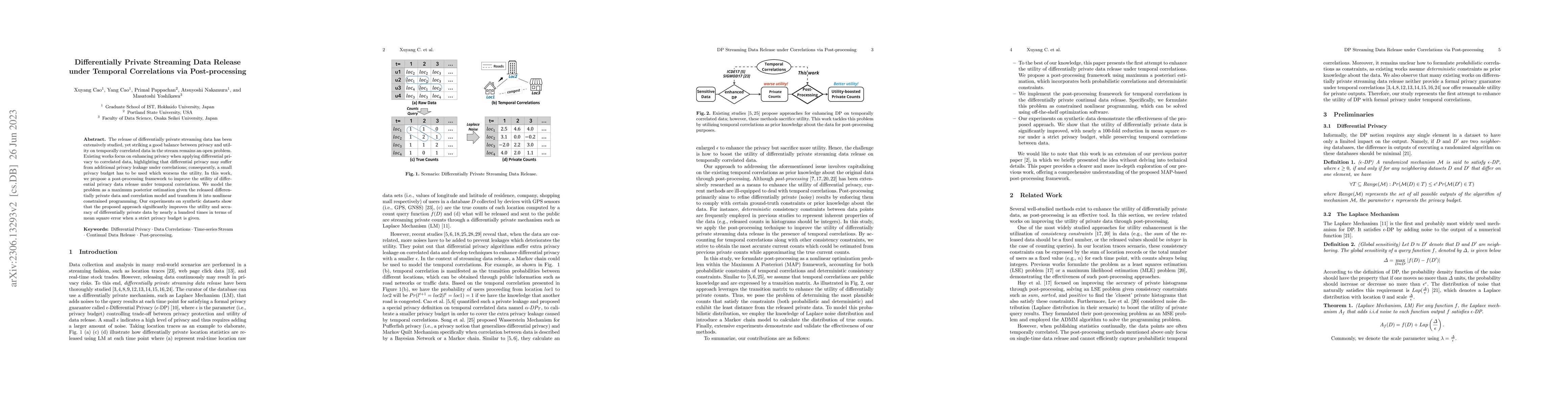 Thumbnail for Differentially Private Streaming Data Release under Temporal
  Correlations via Post-processing