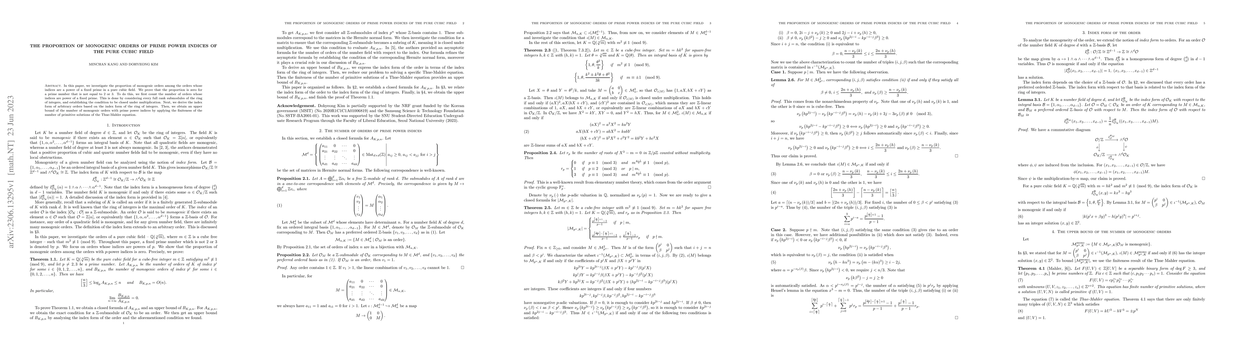 Thumbnail for The proportion of monogenic orders of prime power indices of the pure
  cubic field