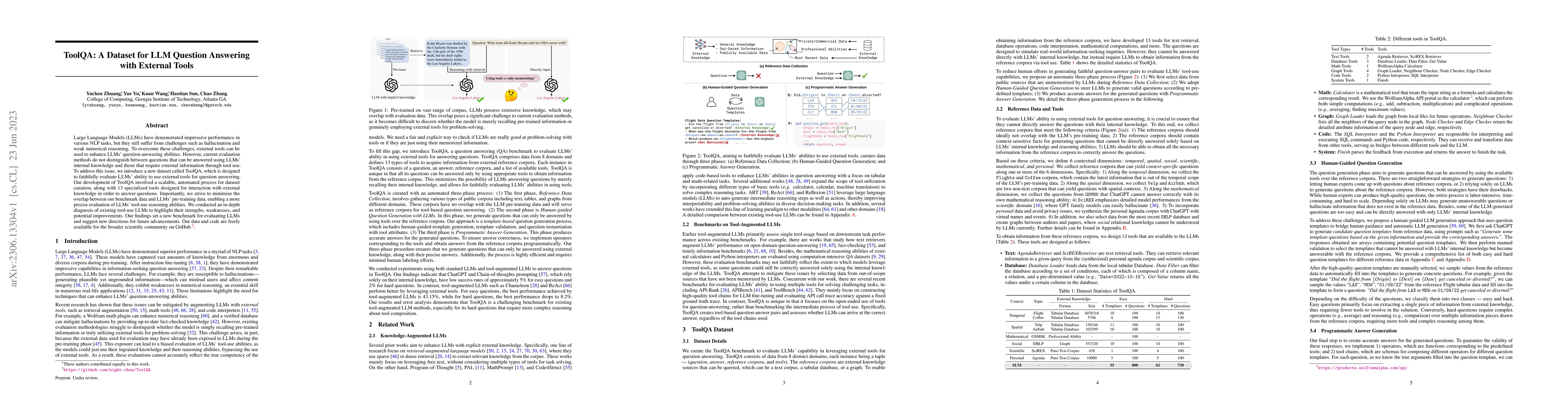 Thumbnail for ToolQA: A Dataset for LLM Question Answering with External Tools
