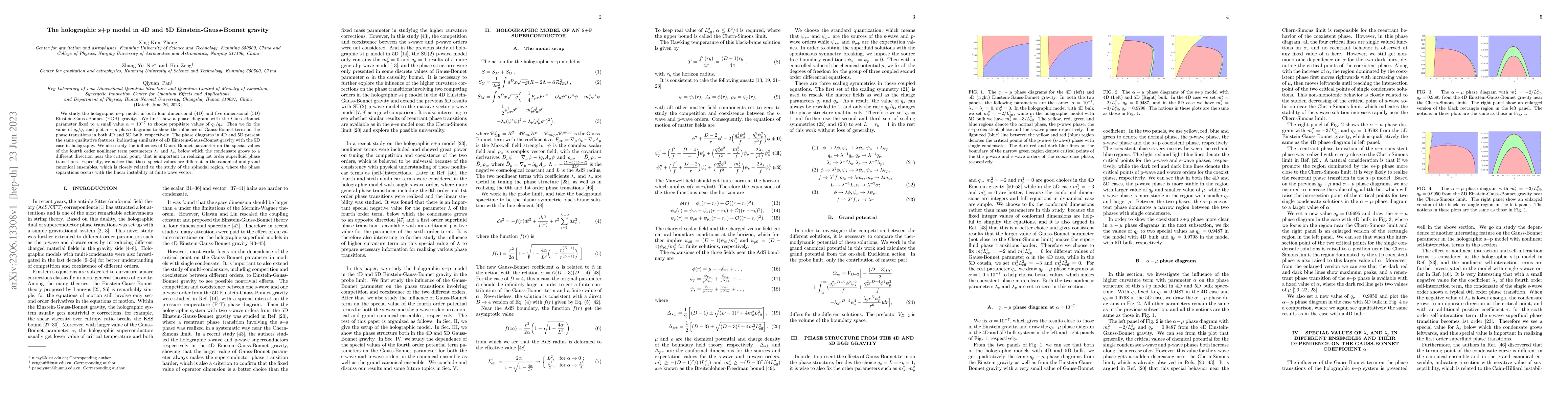 Thumbnail for The holographic s+p model in 4D and 5D Einstein-Gauss-Bonnet gravity