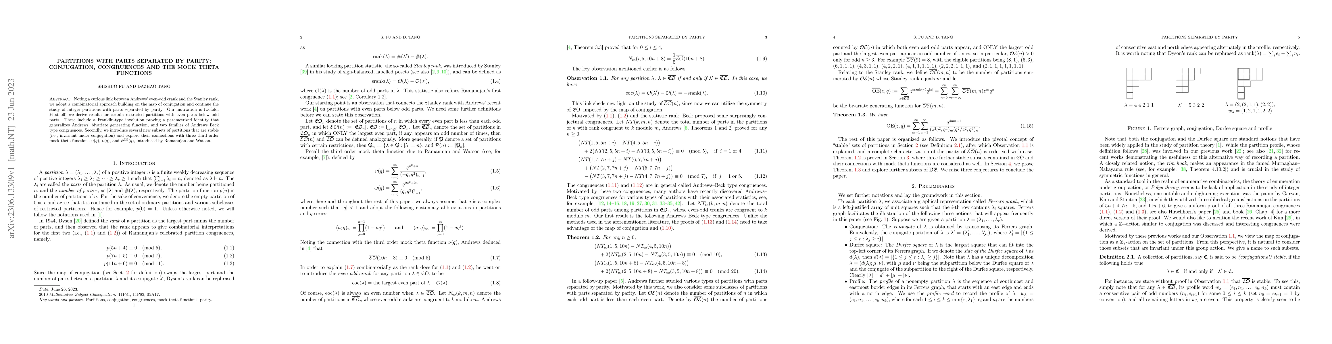 Thumbnail for Partitions with parts separated by parity: conjugation, congruences and
  the mock theta functions