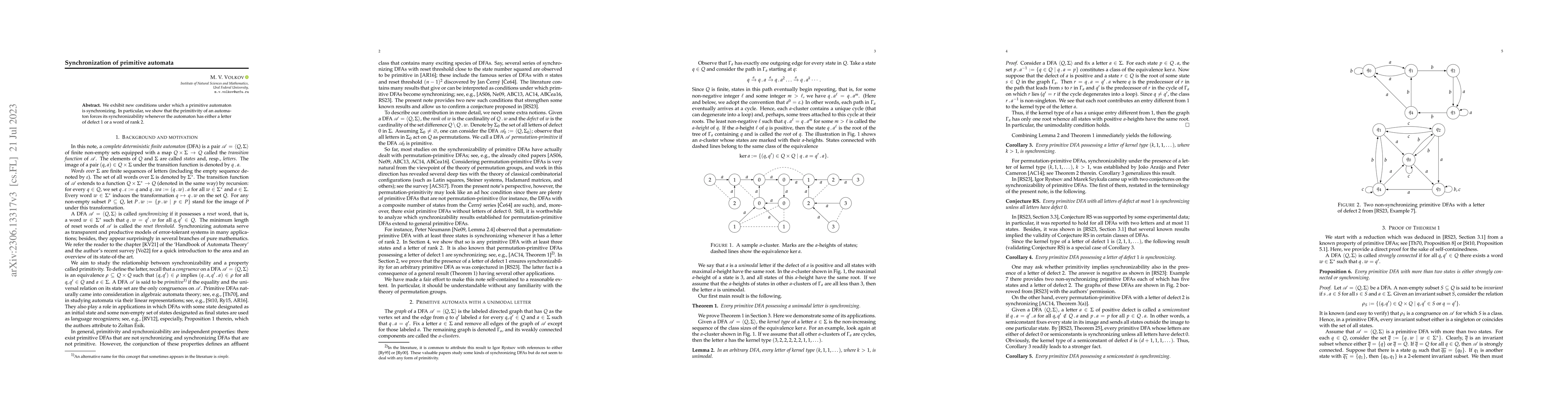 Thumbnail for Synchronization of primitive automata