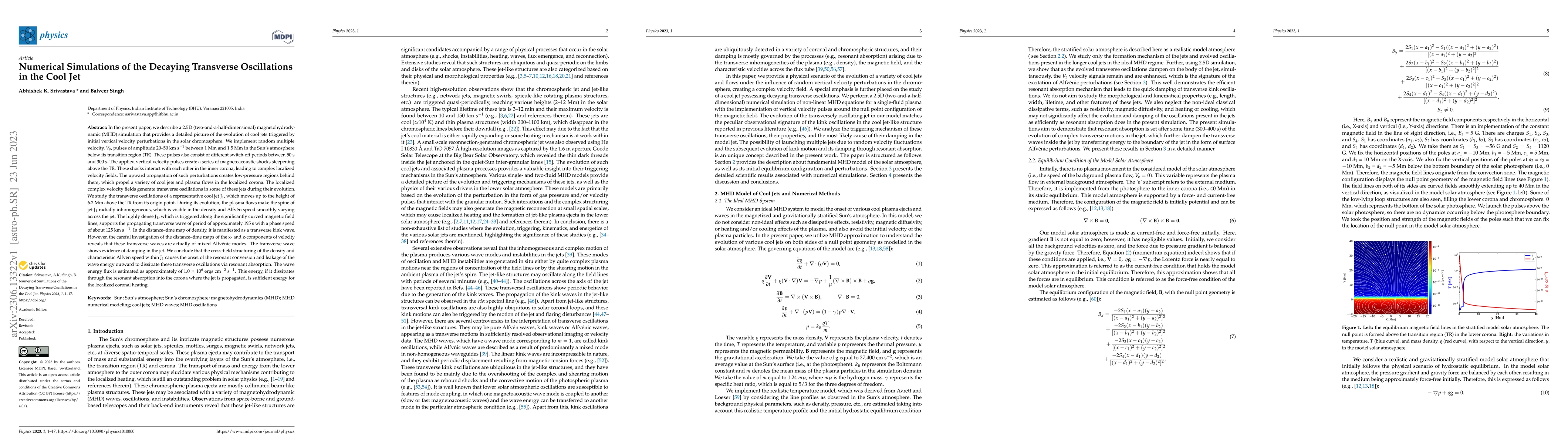 Thumbnail for Numerical Simulations of the Decaying Transverse Oscillations in the
  Cool Jet