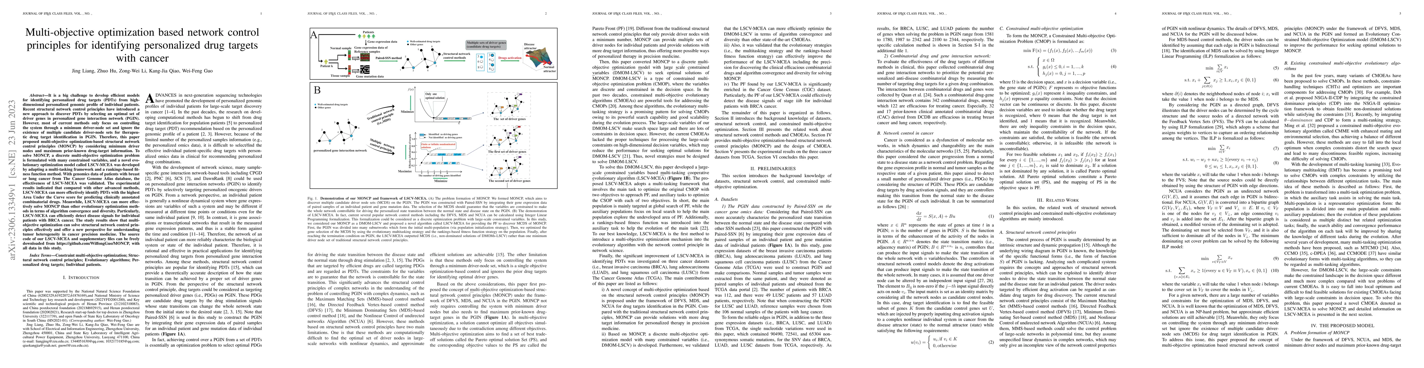 Thumbnail for Multi-objective optimization based network control principles for
  identifying personalized drug targets with cancer