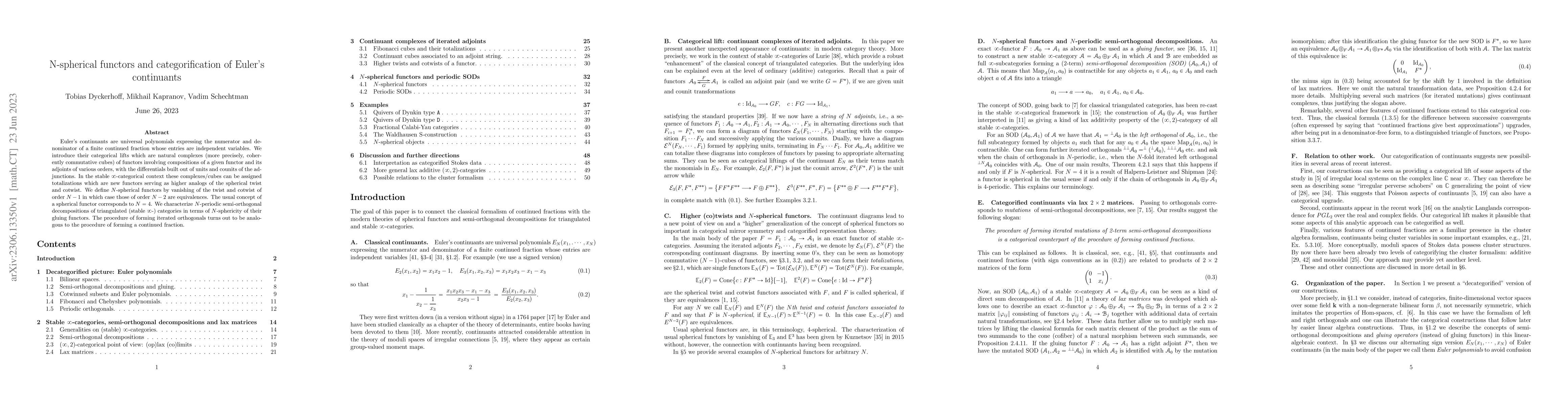 Thumbnail for N-spherical functors and categorification of Euler's continuants