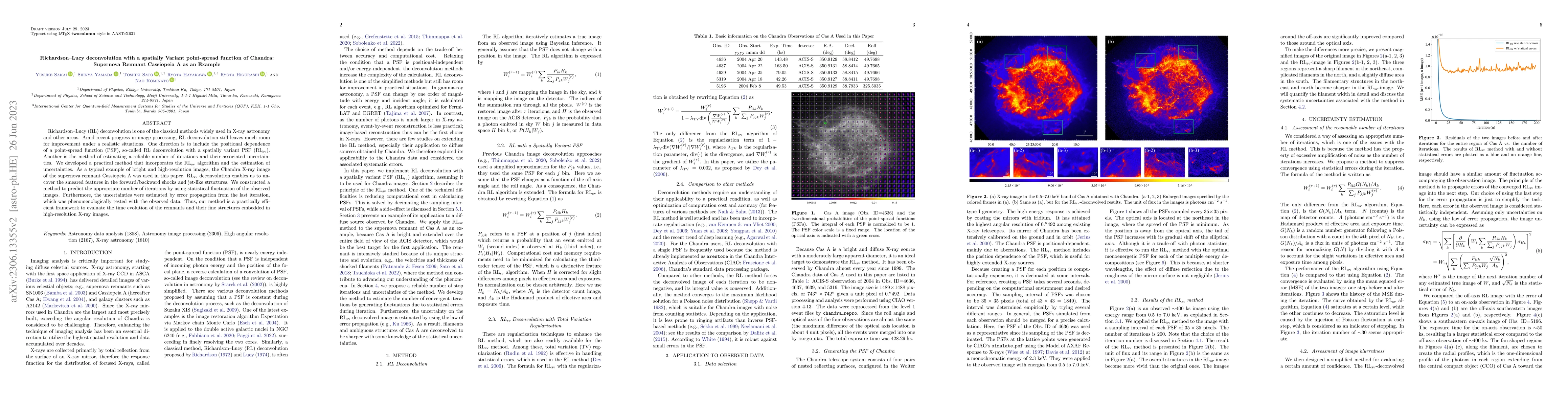 Thumbnail for Richardson-Lucy deconvolution with a spatially Variant point-spread
  function of Chandra: Supernova Remnant Cassiopeia A as an Example
