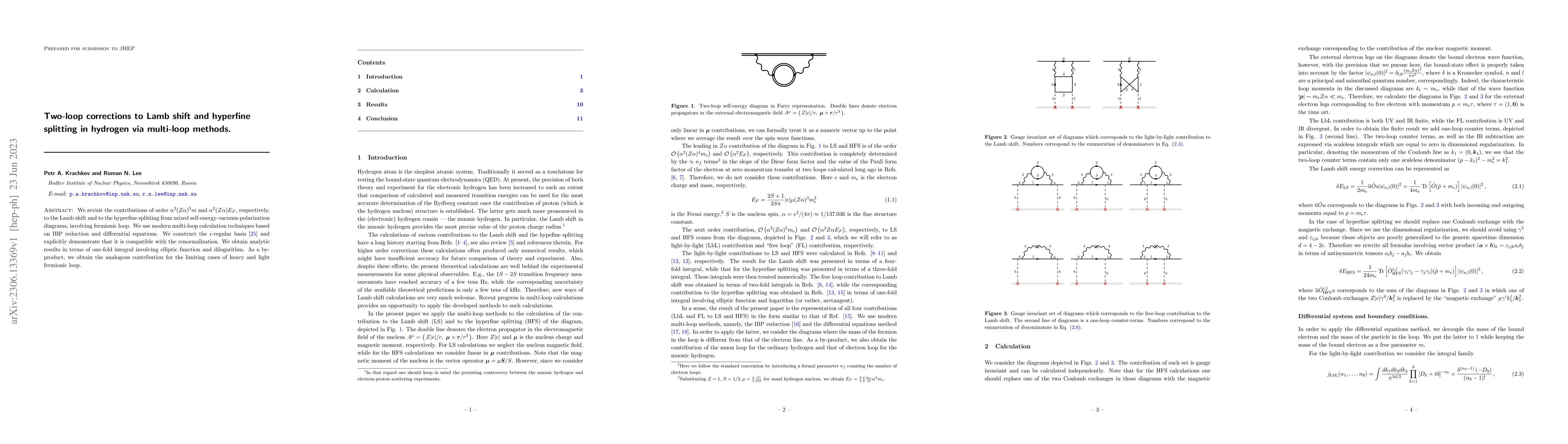 Thumbnail for Two-loop corrections to Lamb shift and hyperfine splitting in hydrogen
  via multi-loop methods