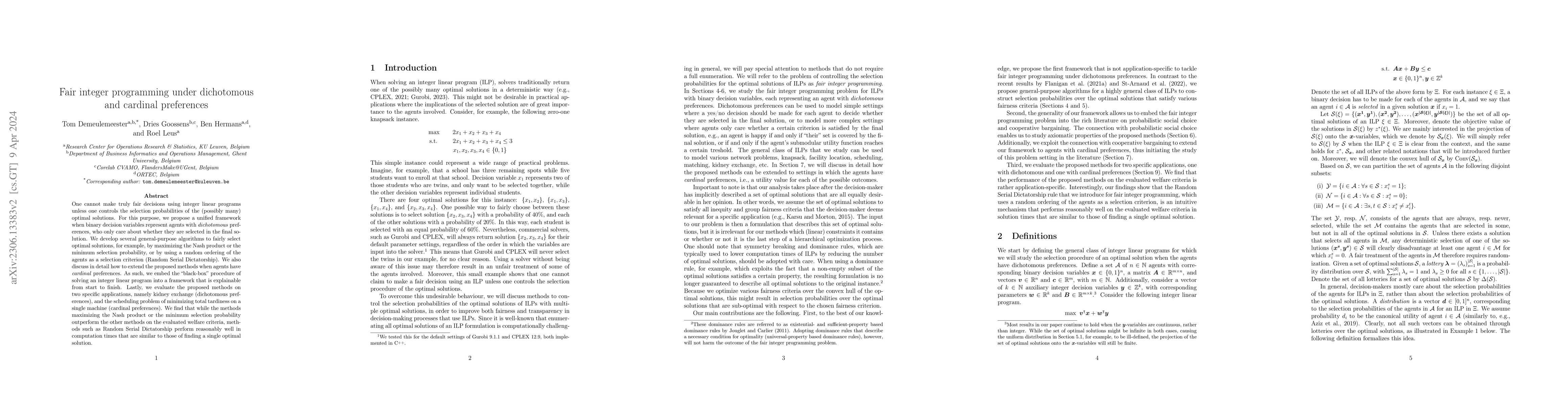Thumbnail for Fair integer programming under dichotomous and cardinal preferences