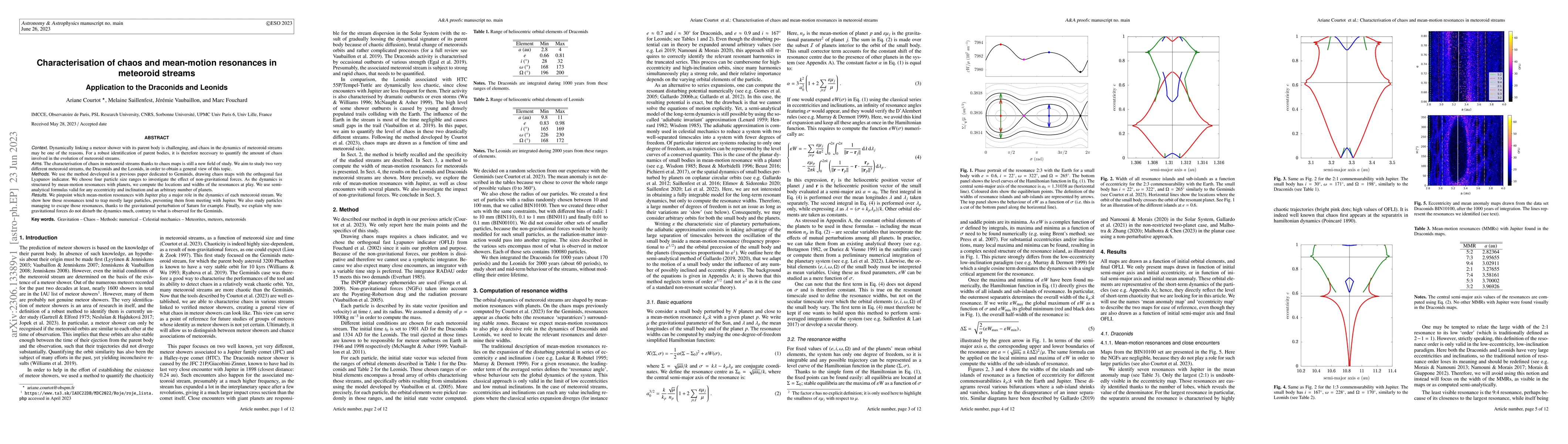 Thumbnail for Characterisation of chaos and mean-motion resonances in meteoroid
  streams -- Application to the Draconids and Leonids