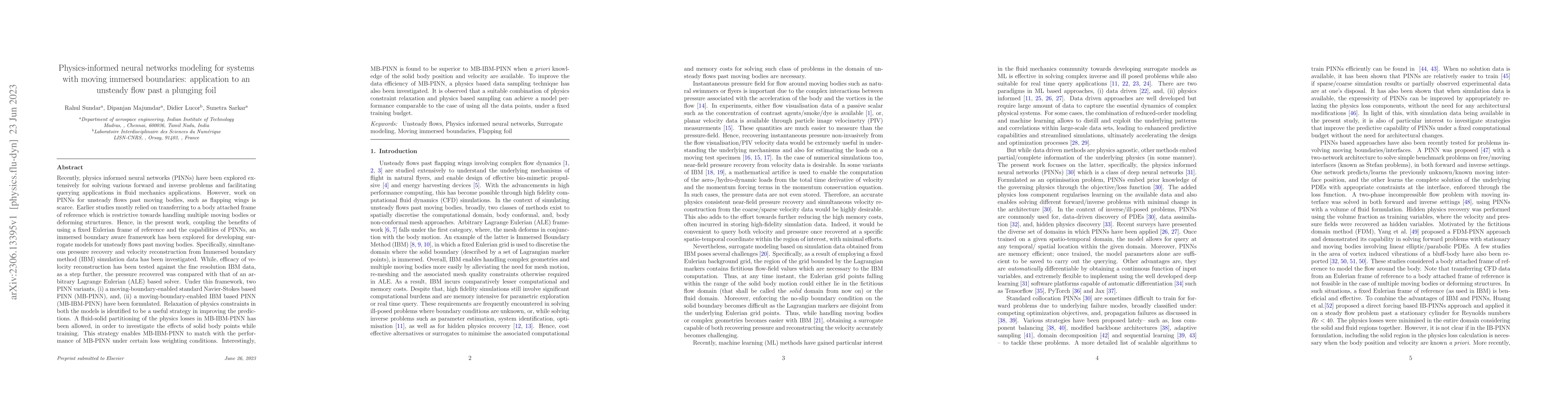 Thumbnail for Physics-informed neural networks modeling for systems with moving
  immersed boundaries: application to an unsteady flow past a plunging foil