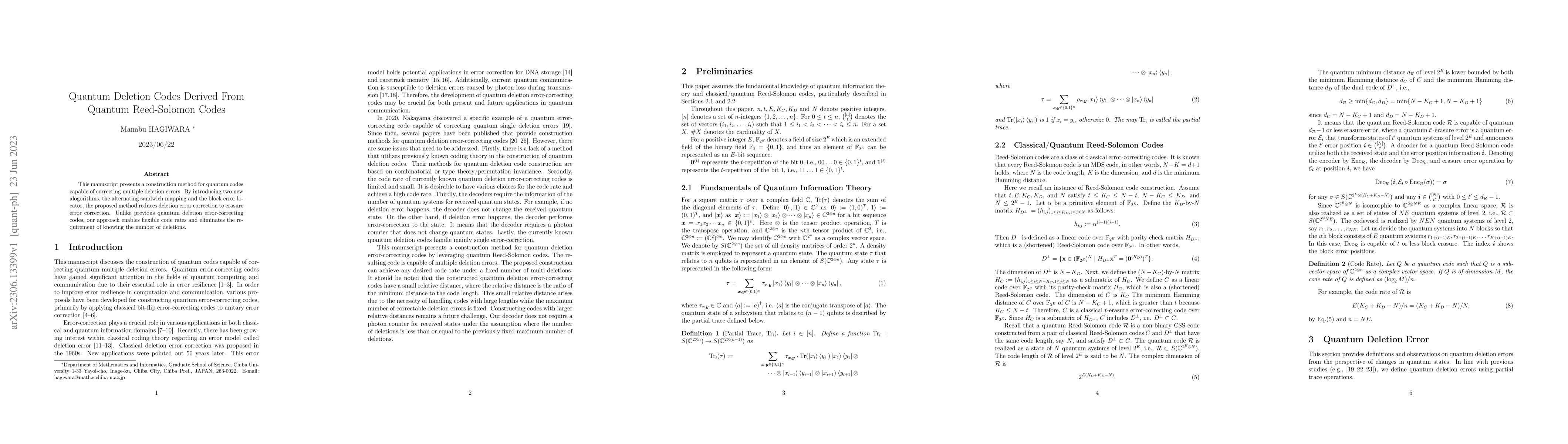 Thumbnail for Quantum Deletion Codes Derived From Quantum Reed-Solomon Codes