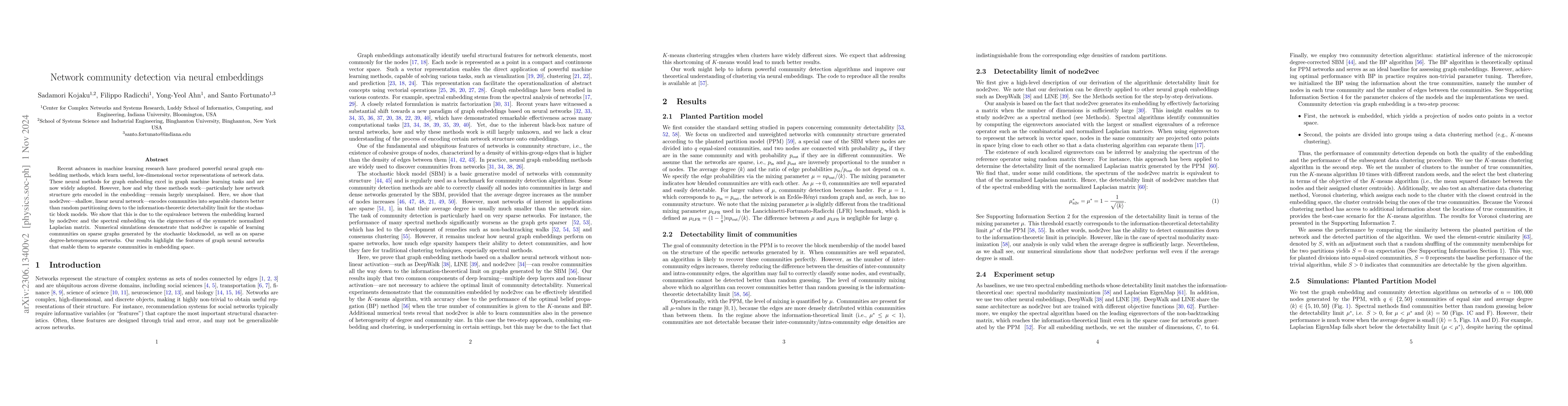 Thumbnail for Network community detection via neural embeddings