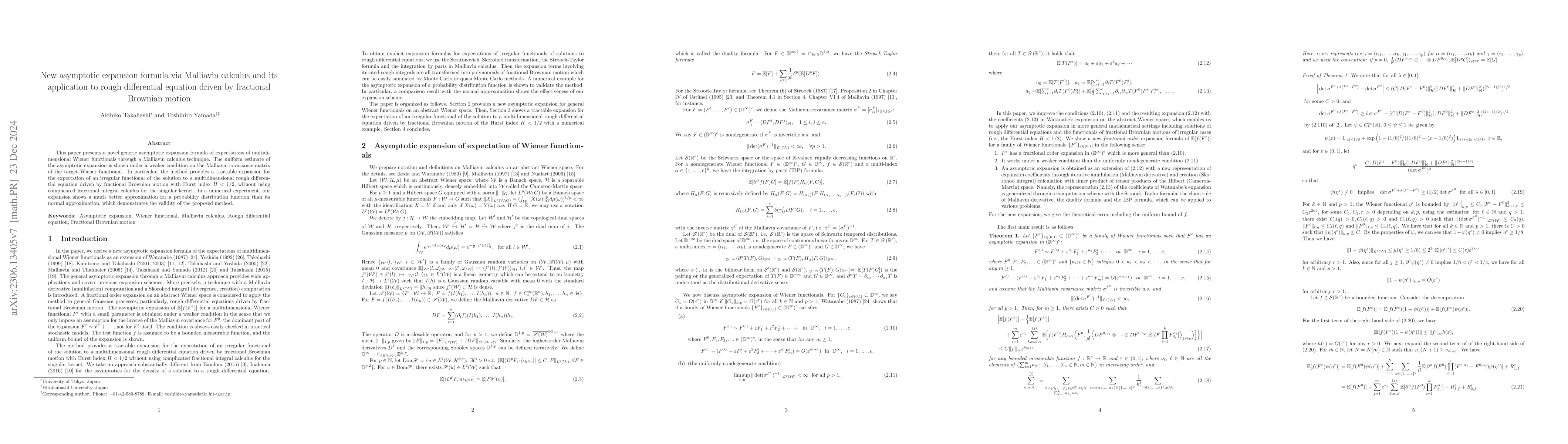 Thumbnail for New asymptotic expansion formula via Malliavin calculus and its
  application to rough differential equation driven by fractional Brownian
  motion